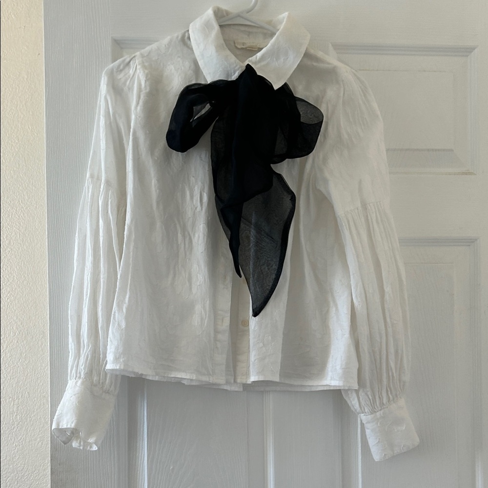 Anthropologie Chic White Blouse with Black Accent